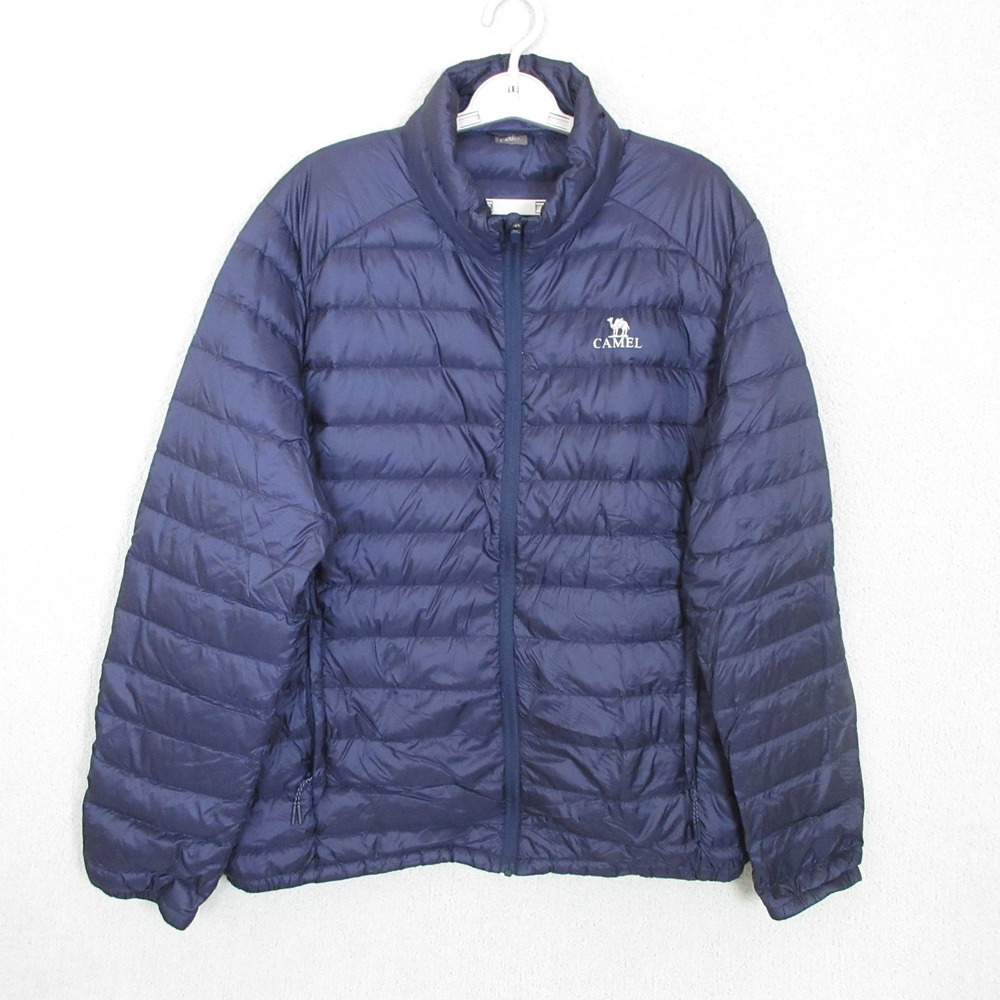 Camel Lightweight Down Puffer Jacket Mens XL Navy Blue Quilted Zip Z0W218130
